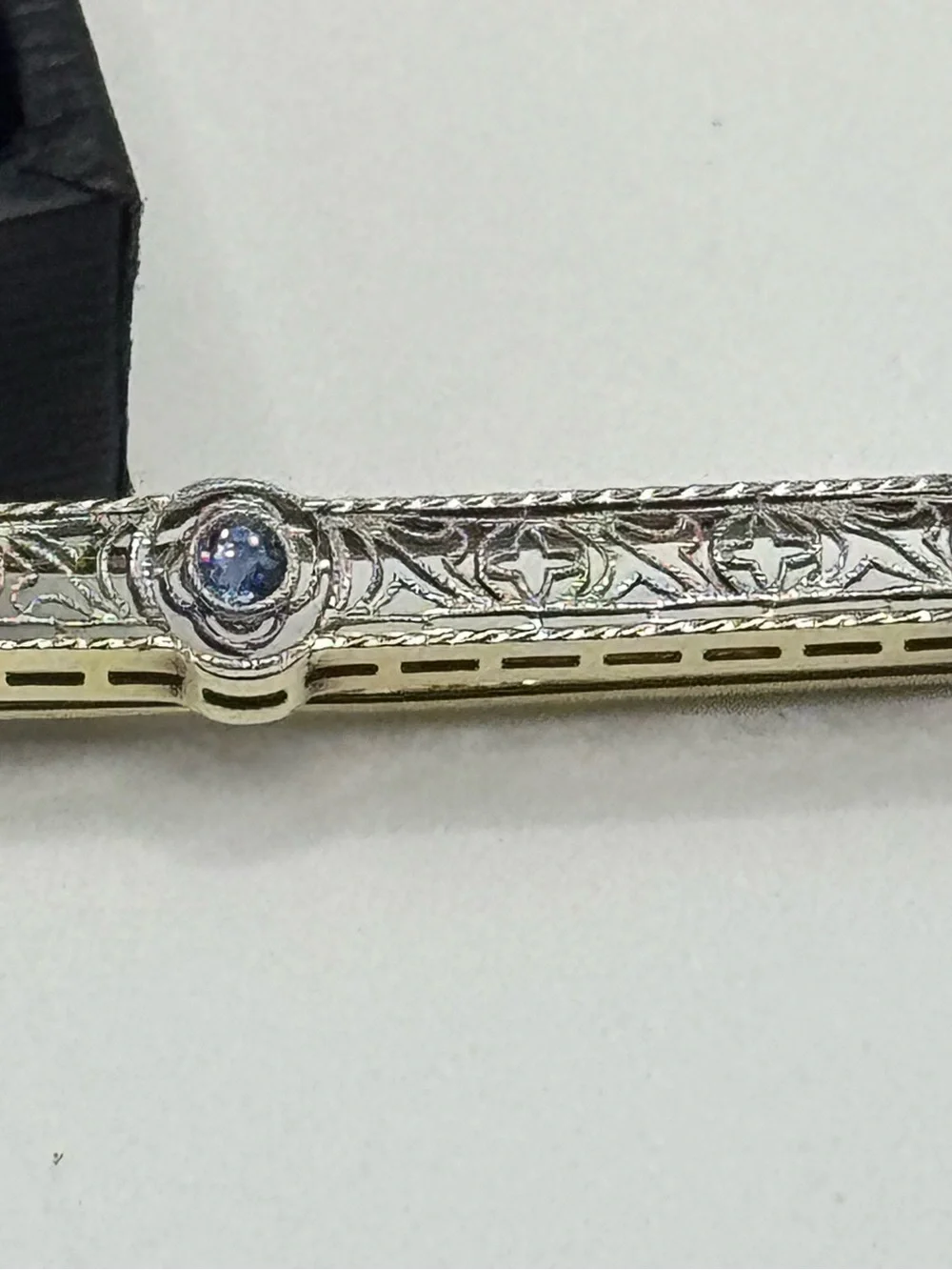 Vintage Platinum & 14k Gold Sapphire Art Deco Stick Pin Brooch - Picture 10 of 12